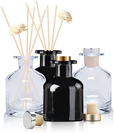 HOSSIAN 2 Clear Glass Diffuser Bottles with Natural Reed Sticks