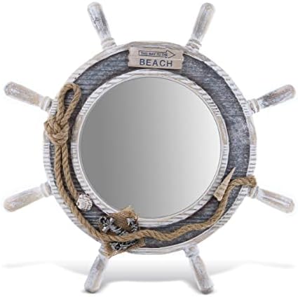 CoTa Global Silver Sea Ship Wheel Mirror Wall Decor