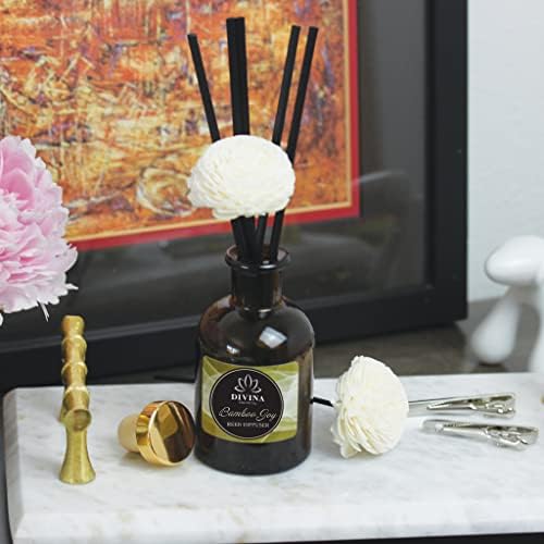 Divina Esencial Reed Diffuser Set with Bamboo Joy and Amber Glass Bottle