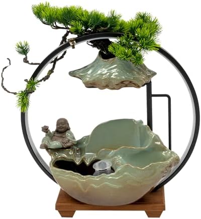 Big Fountain for Table Top - Indoor Waterfall with LED Light and Fake Plants