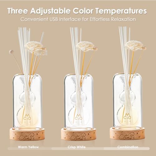 COMI Glass Reed Diffuser Bottle with 5 Sticks and Luminous Base