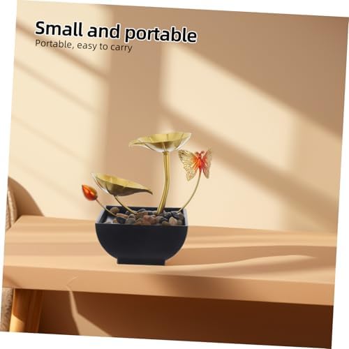 Alipis Indoor Tabletop Fountain with Golden Lotus Leaf and LED Light