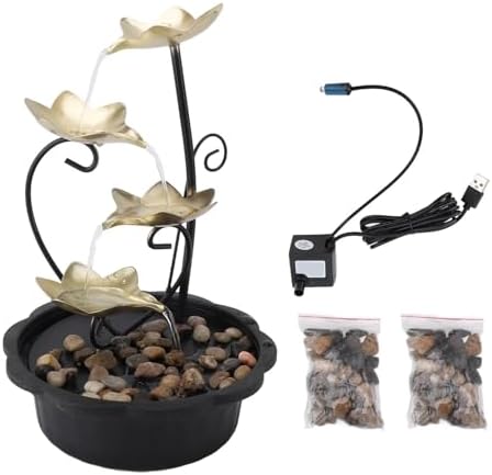 Tabletop Fountain with LED Light and 3-Tier Waterfall Design