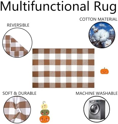 Homydecor Buffalo Plaid Outdoor Rug 28x43 Coffee and White Checkered Area Rug