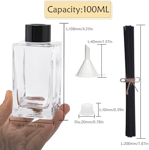 4PCS Clear Glass Fragrance Diffuser Bottles with 20 Reeds Funnel and Stoppers for Home Decor