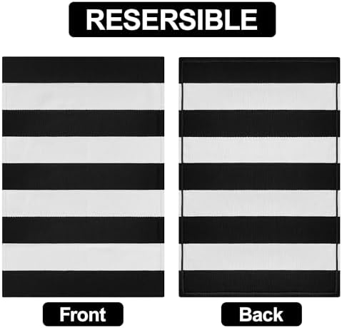 Black and White Striped Outdoor Rug 2x3 Cotton Woven