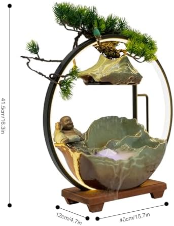 Tabletop Buddha Water Fountain with LED Light and Zen Decor