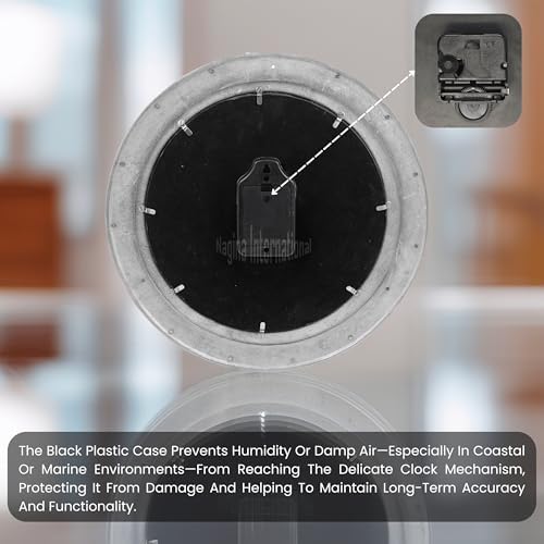 Nagina International Silver Lined Nautical Porthole Wall Mirror Clock 15 Inches