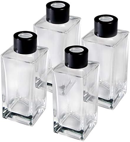 Set of 4 Rectangle Glass Reed Diffuser Bottles with Black Caps