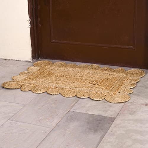 KLAVATE Scalloped Jute Area Rug 2x3 Feet