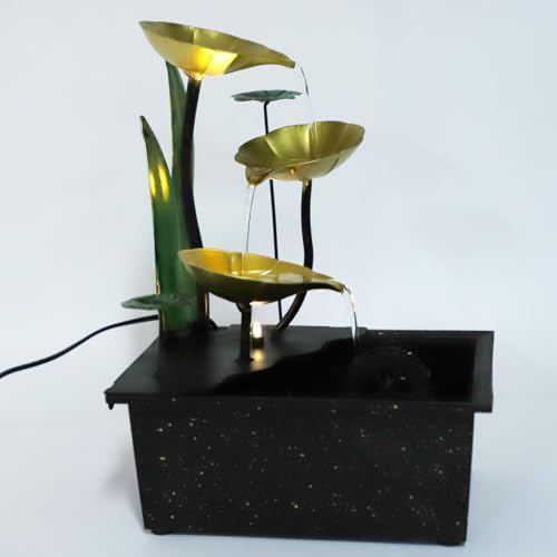 Iron Tabletop Fountain with LED Lights - Quiet Waterfall for Home Office Decor
