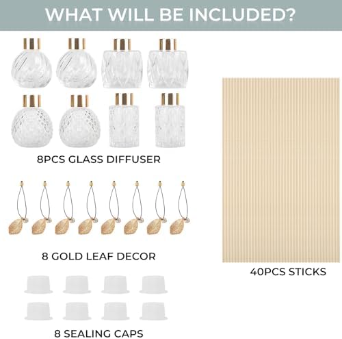 TRIFOLIC 8Pcs Reed Diffuser Set with Golden Decor