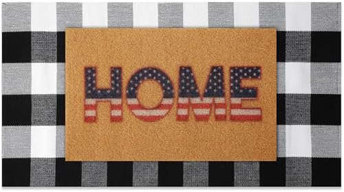 2 Pcs 4th of July Door Mat Set Patriotic Rug and Coir Welcome Mat for Front Porch Entrance