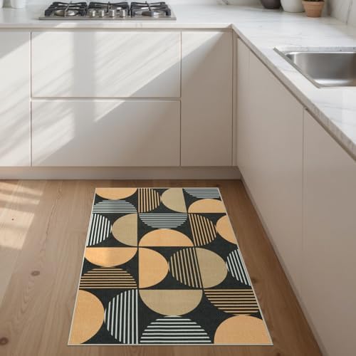LEEVAN Easy Jute Small Rug Rainbow Geometric Design