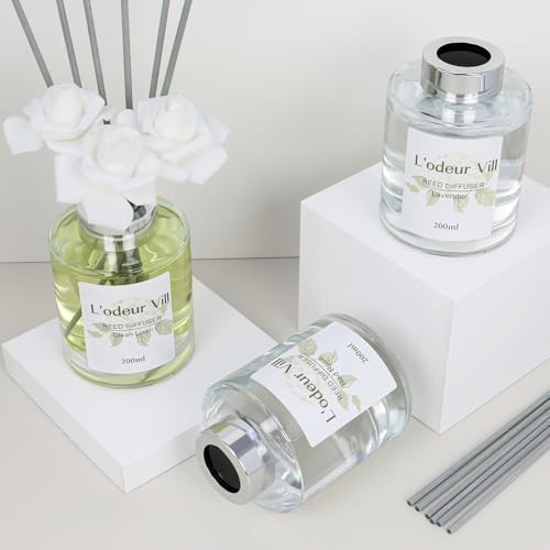 Lodeur Vill Reed Diffuser Set 67 oz Lavender Scented with 3 Artificial Roses