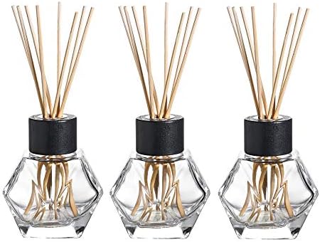 3PC Clear Glass Reed Diffuser Set with Black Caps and 24 Natural Reed Sticks