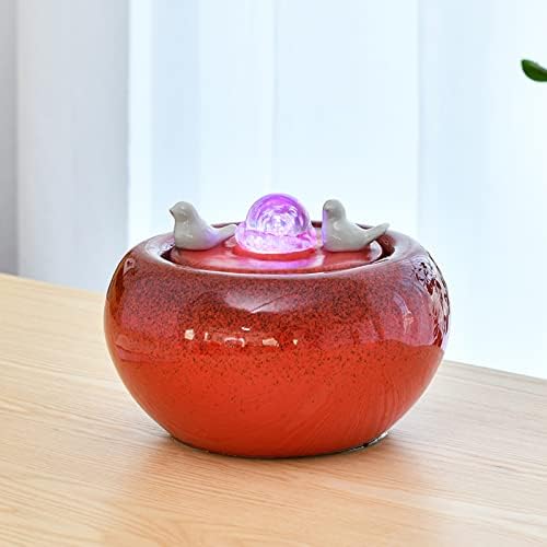 Red Ceramic Tabletop Water Fountain with LED Light