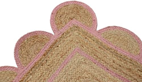 Scallop Pattern Jute Bohemian Area Rug 2x3 Light Pink
