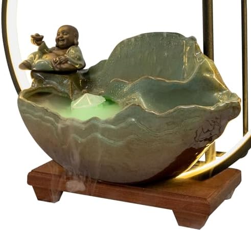 Tabletop Buddha Water Fountain with LED Light and Zen Decor