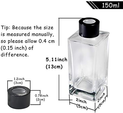 Set of 4 Rectangle Glass Reed Diffuser Bottles with Black Caps