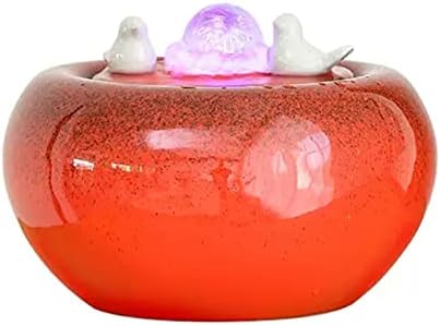 Red Ceramic Tabletop Water Fountain with LED Light