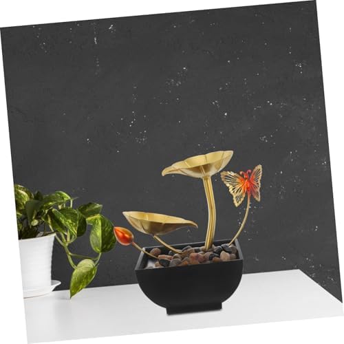 Alipis Indoor Tabletop Fountain with Golden Lotus Leaf and LED Light