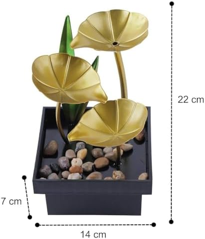 TRV Tabletop Fountain with Golden Flowers and River Rocks