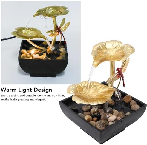 PerGar Lotus Leaf Dragonfly Fountain Water Decor for Home Office