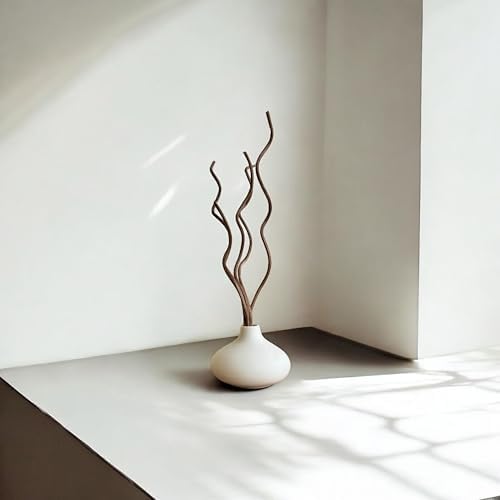 White Ceramic Vase Set of 2 with Rattan Reeds for Aromatherapy