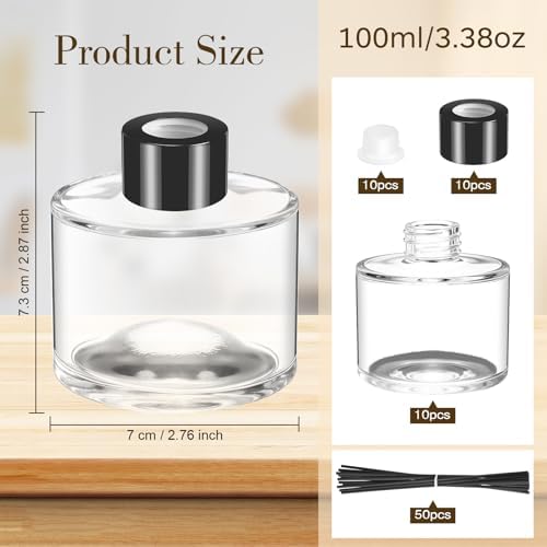 Chunful 10 Piece Reed Diffuser Set Empty Glass Jars with Black Caps and Rattan Sticks