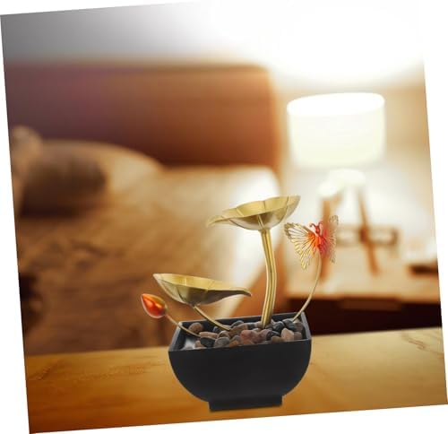 Alipis Indoor Tabletop Fountain with Golden Lotus Leaf and LED Light