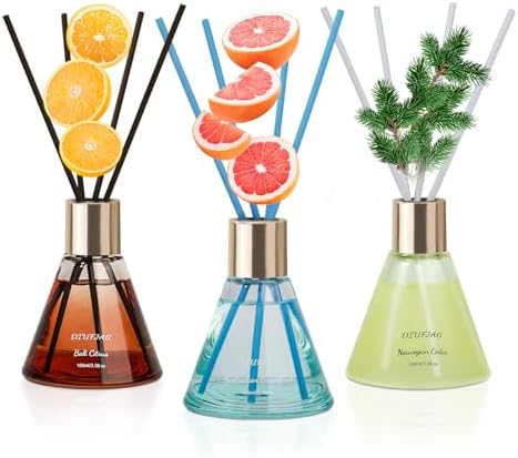 3 Pack Reed Diffusers with 24 Fiber Sticks Citrus Cedar Grapefruit Scent