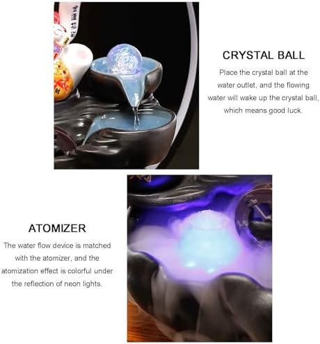 Indoor Relaxation Tabletop Fountain with Mist and LED Light