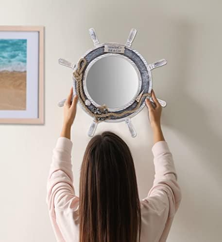 CoTa Global Silver Sea Ship Wheel Mirror Wall Decor