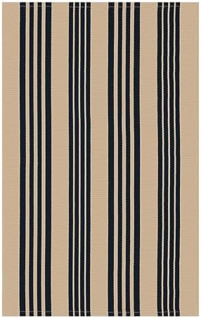 KOZYFLY Striped Front Door Mat 2x3 Ft Brown Black Cotton Washable Indoor Outdoor Rug