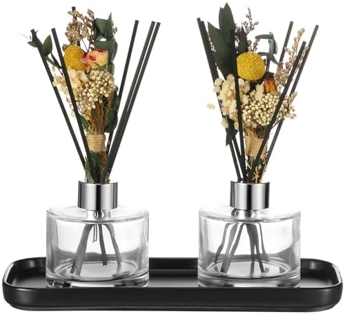 Rtteri 2 Pcs Refillable Diffuser Bottles with Reeds and Ceramic Tray