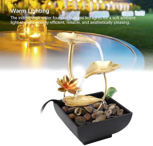 Haofy Indoor 3 Tier Leaf Fountain with LED Light and River Rocks