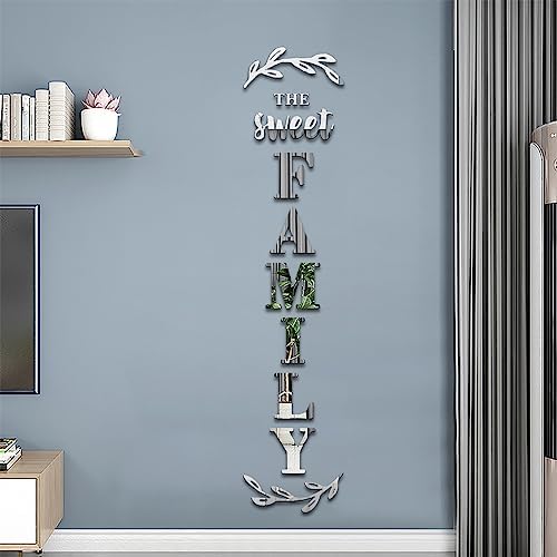 Home Wall Decor Family Letter Signs with Mirrors Stickers - Silver 68 X 18 in