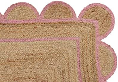 Scallop Pattern Jute Bohemian Area Rug 2x3 Light Pink