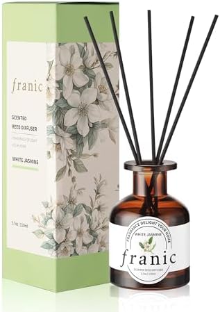 FRANIC Reed Diffuser Set - White Jasmine 37 oz with 6 Sticks