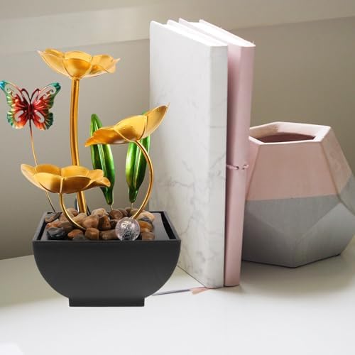 Unomor Tabletop Fountain Waterfall Ornament Elegant Indoor Water Feature USB Powered for Office Decor