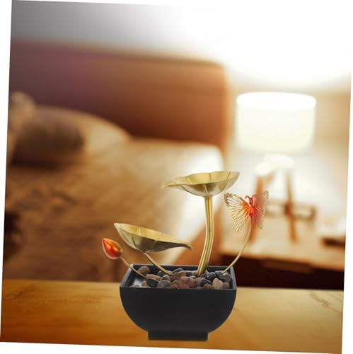 Golden Lotus Waterfall Tabletop Fountain for Indoor Decor