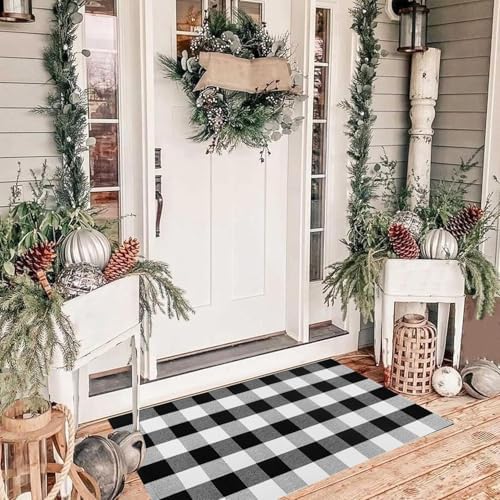 Generic Fall Outdoor Rug Front Porch Buffalo Plaid Doormat Black