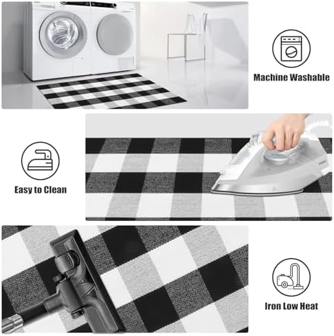 LEEVAN Buffalo Plaid Outdoor Rug 275x43 Inch Black and White Doormat for Entryway and Front Porch