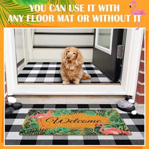 Geelin 2 Pcs Flamingo Door Mat Buffalo Plaid Rug Set