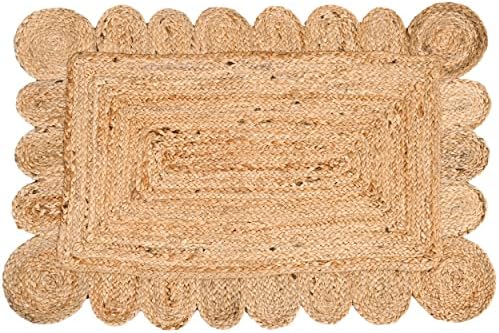 KLAVATE Scalloped Jute Area Rug 2x3 Feet