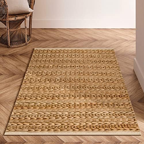 Handmade Jute Cotton Rug 2x3 Ft Reversible Farmhouse Decor