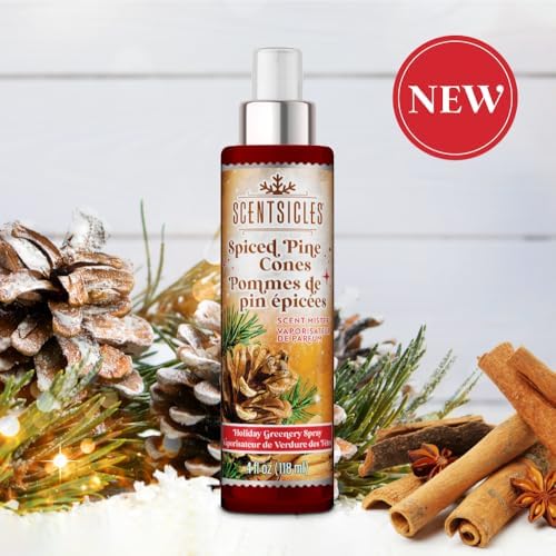 Scentsicles Spiced Pine Cones Scented Christmas Tree Ornaments - 1 Bottle 6 Sticks 1 Spray 4 Oz