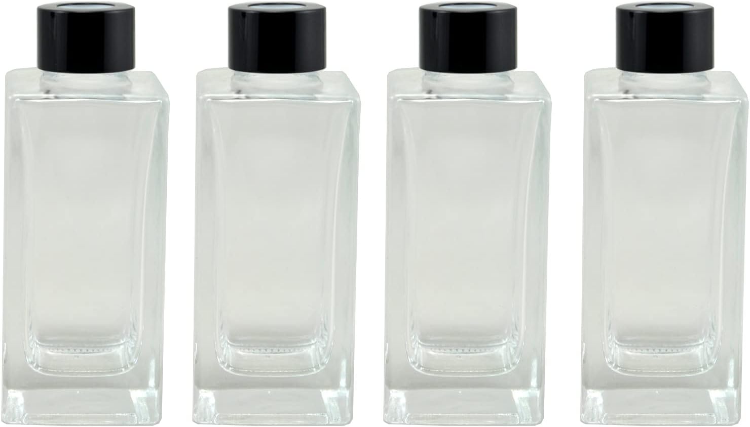 Set of 4 Rectangle Glass Reed Diffuser Bottles with Black Caps