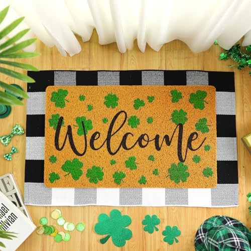 Fabbay 2 Pcs Fall Welcome Mat Buffalo Plaid Rug for Front Door